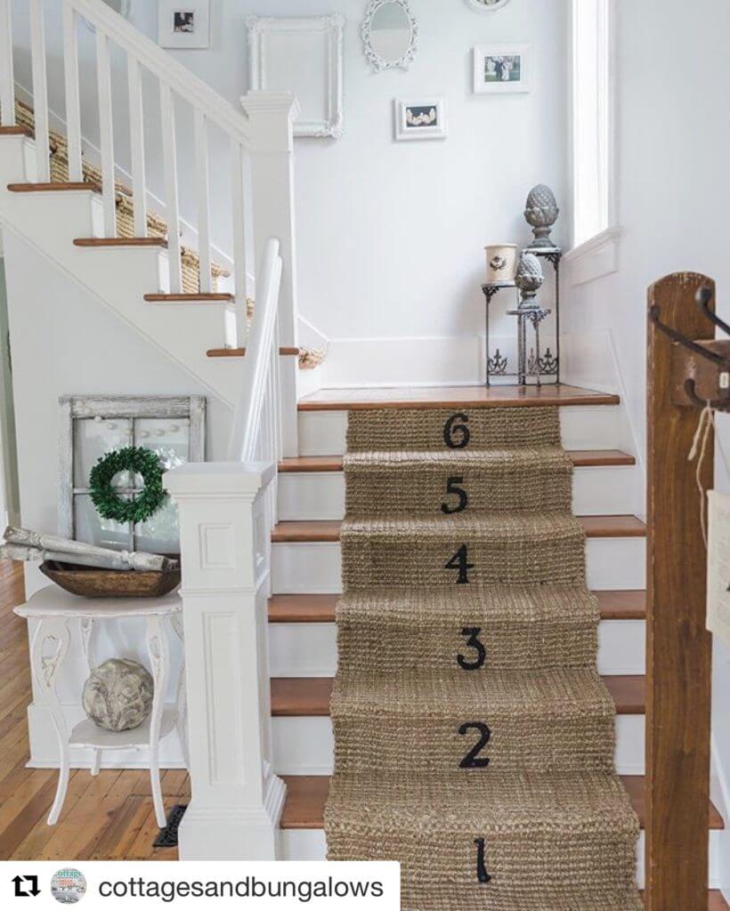 stair numbers on a DIY Stair runner made of jute