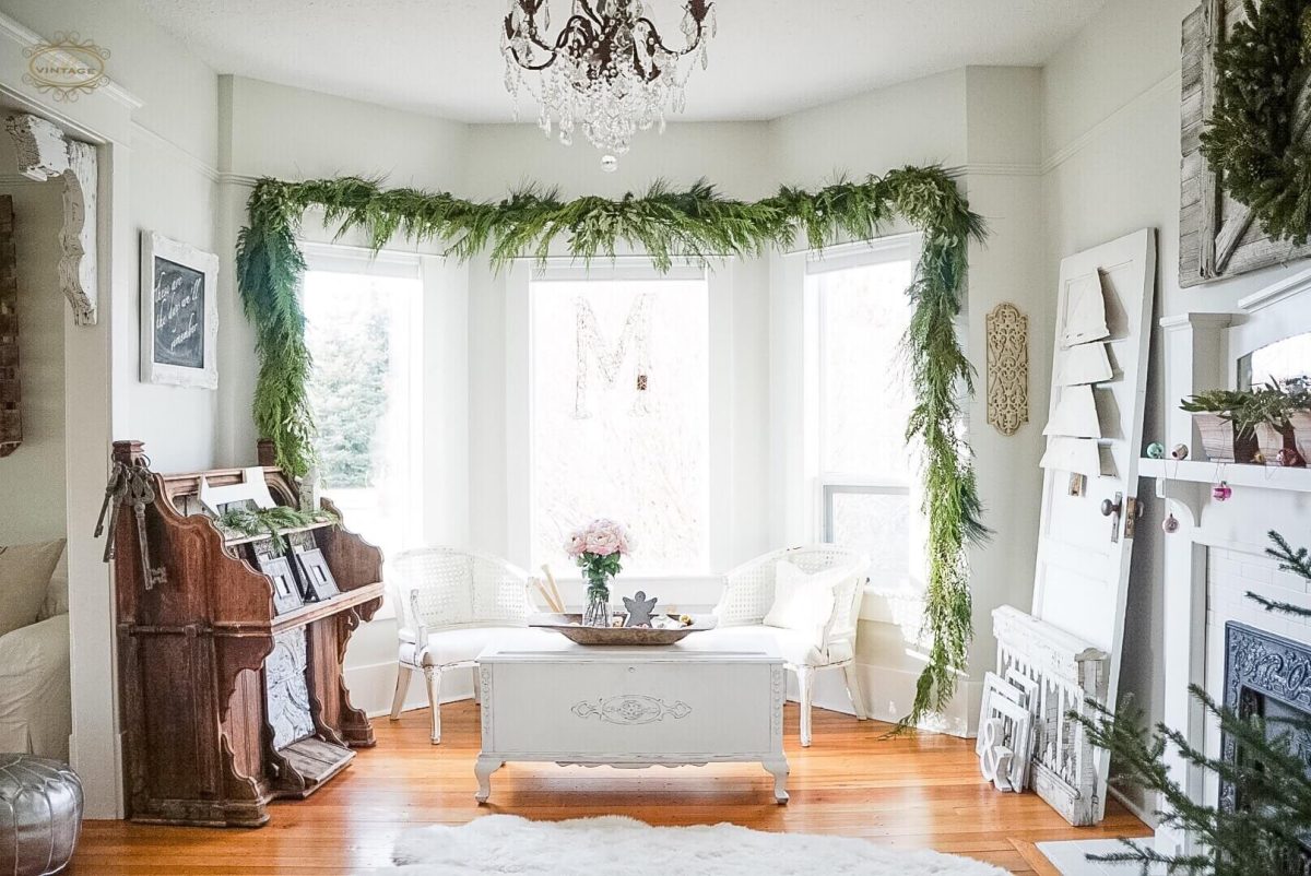 Cedar garland over a bay window