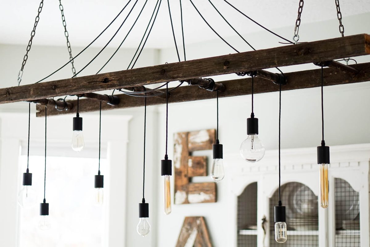 DIY Ladder And Edison Bulb Chandelier B Vintage Style