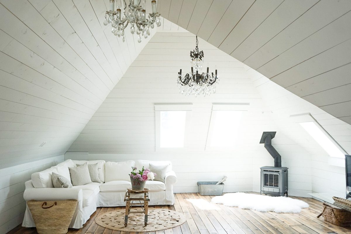 renovated attic space family living room