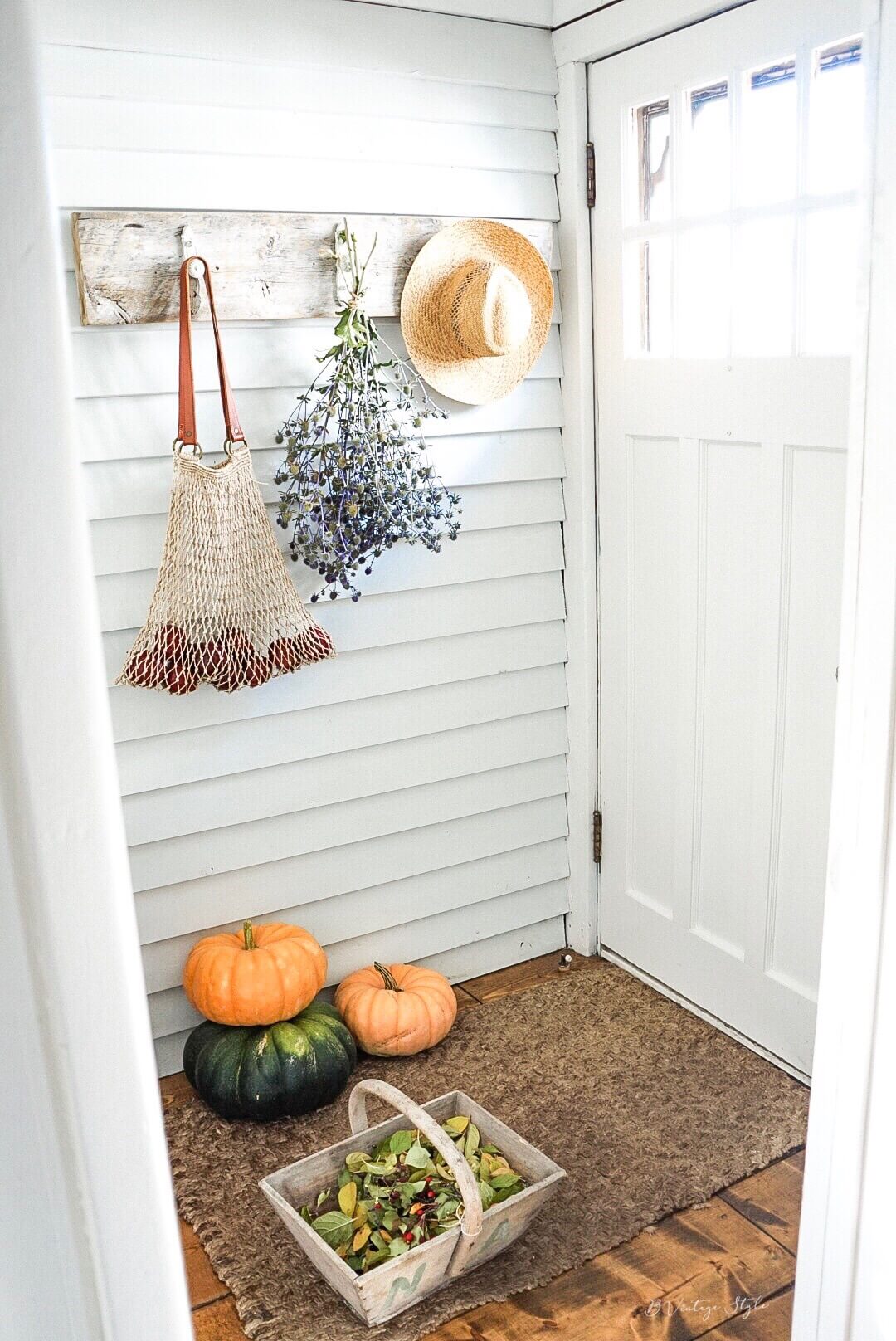 back entrance Fall Feels Home Tour 2018 Farmhouse Entrance fall garden harvested vegetables