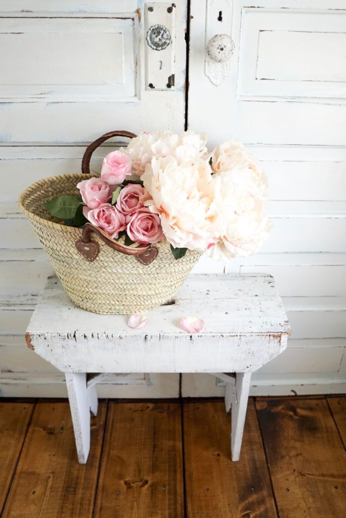 Homemade flower food Market basket and roses