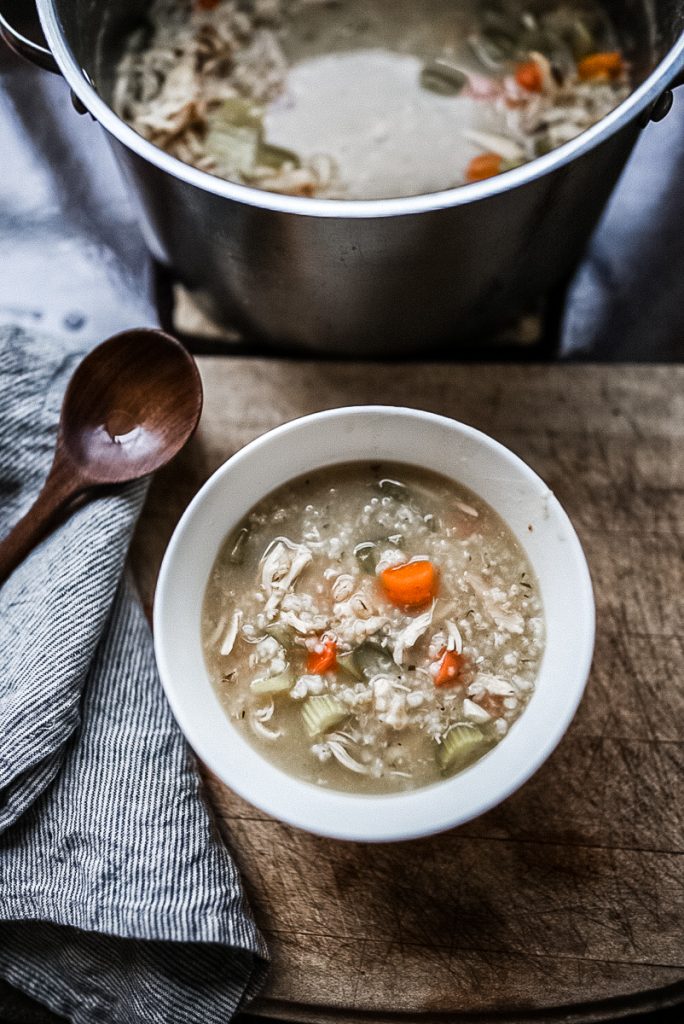 delicious chicken barley soup in a bowl