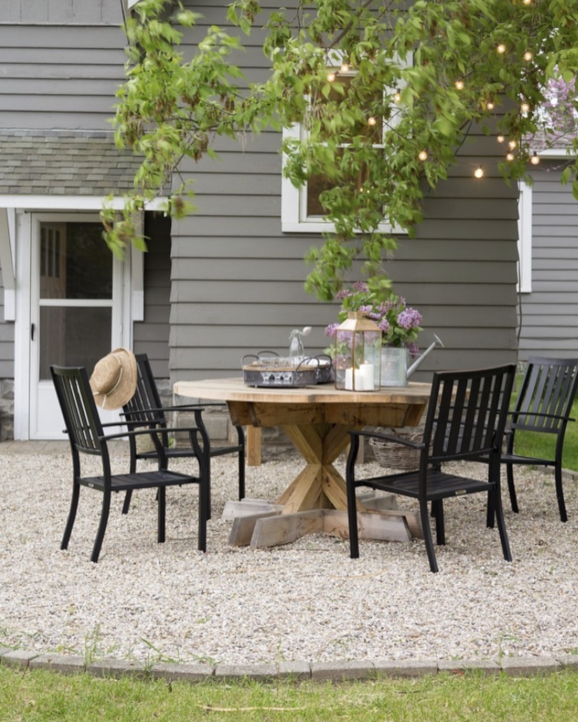 outdoor living space round patio table black accents