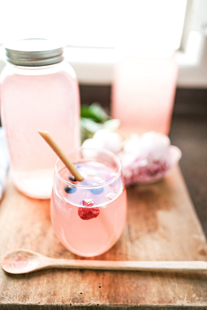 rhubarb juice wine glass and mason jar