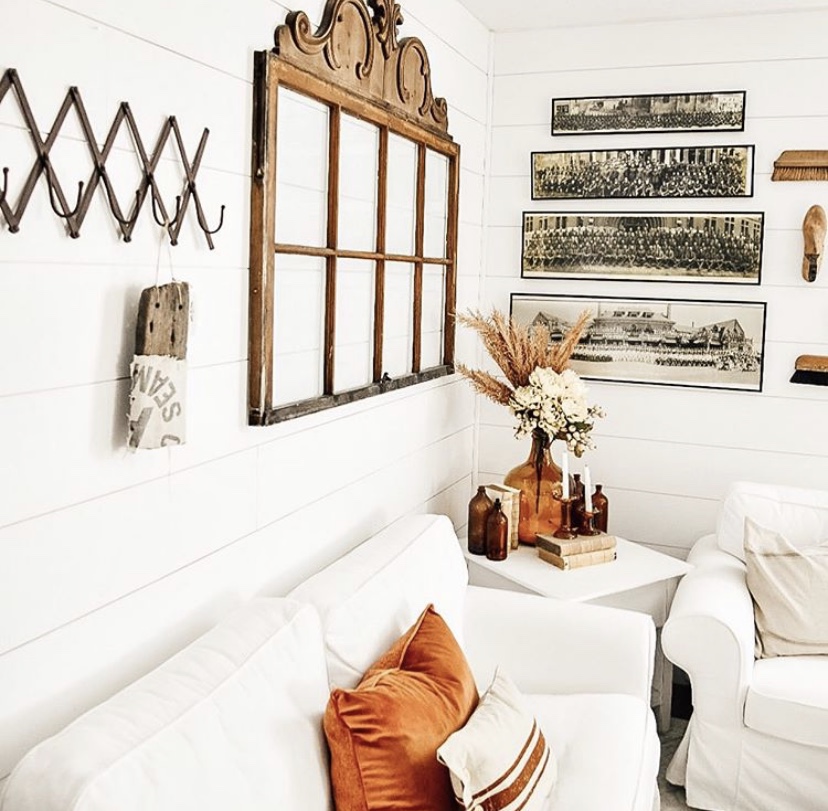 farmhouse living room decor fall colours orange and brown