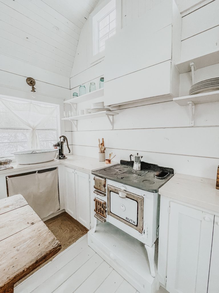 side kitchen view tiny house cabin