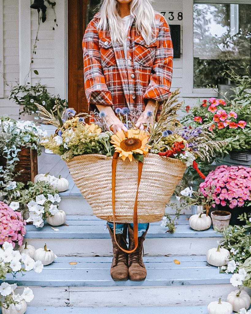 fall market basket of fresh flowers