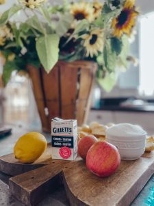 Ingredients to make apple juice from scratch including cream of tartar