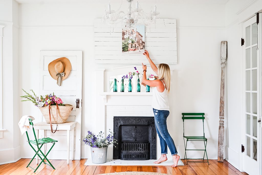 B Vintage Style adding an image above the fireplace mantle
