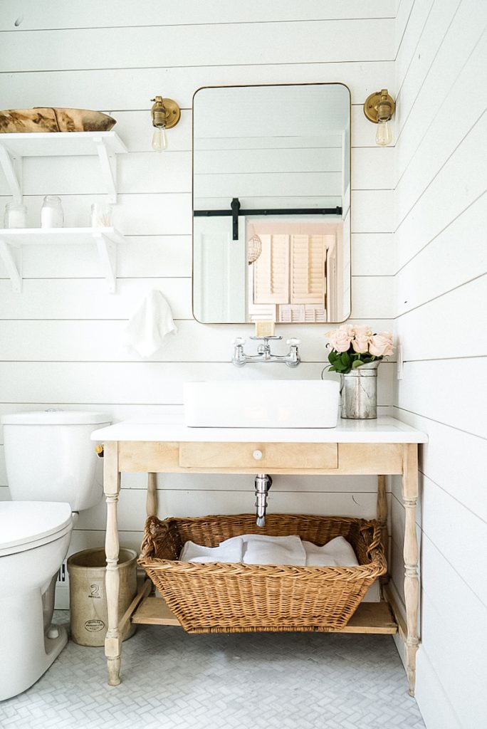 Antique desk raw wood bathroom vanity