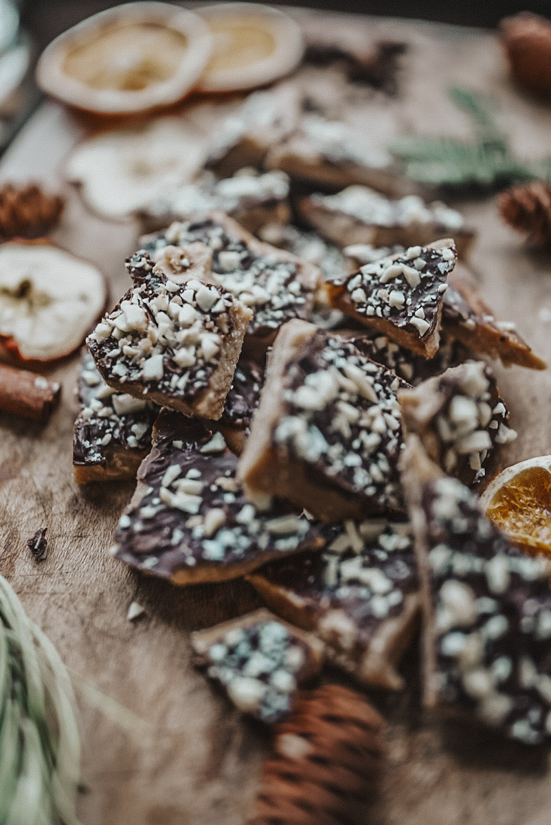 English butter toffee with almonds and chocolate