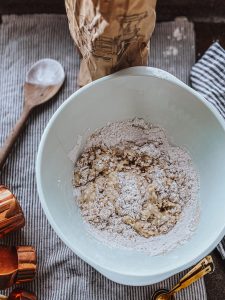 mixed ingredients for banana bread made without butter