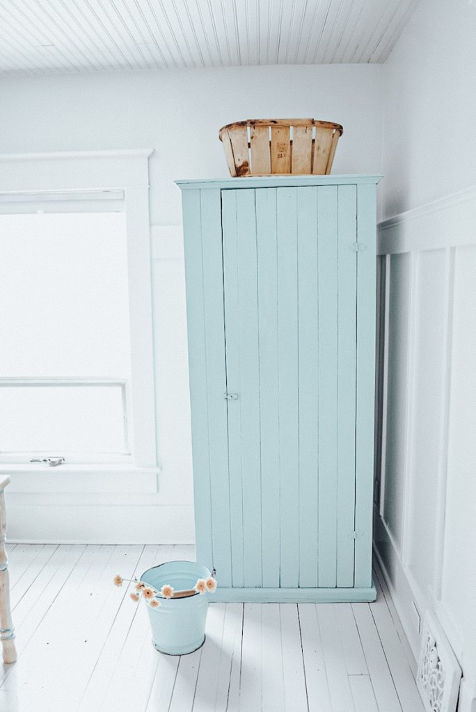 blue painted antique cabinet
