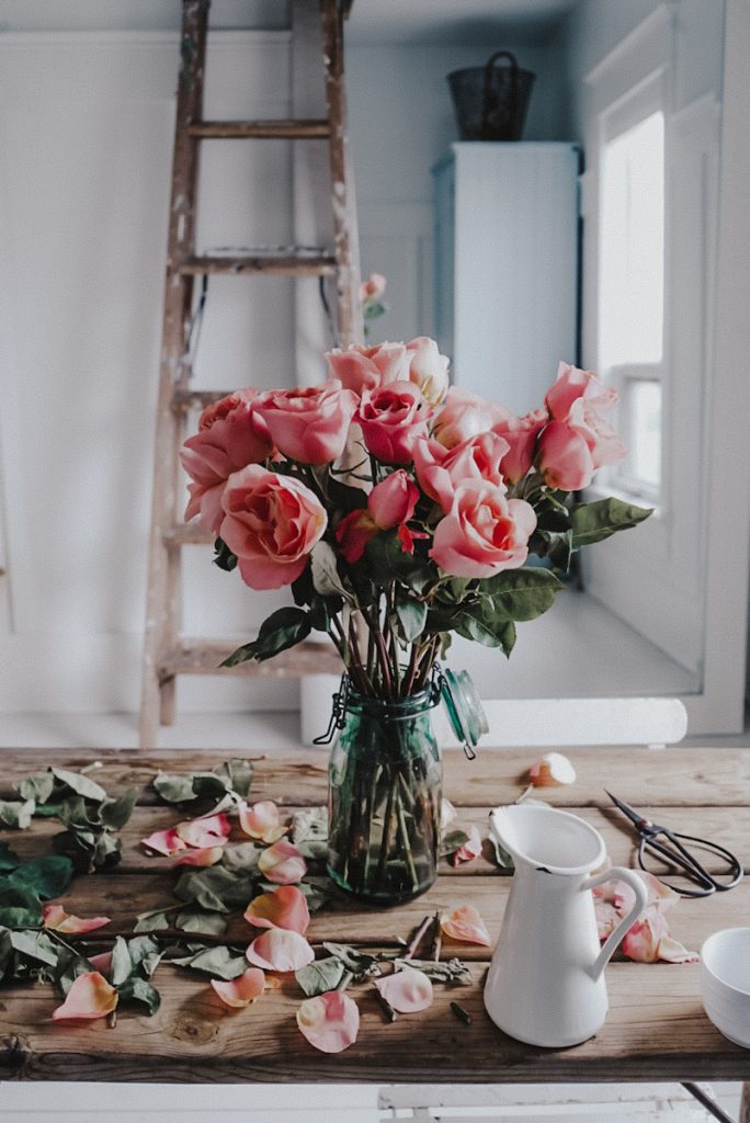 large bouquet of roses about to be dried