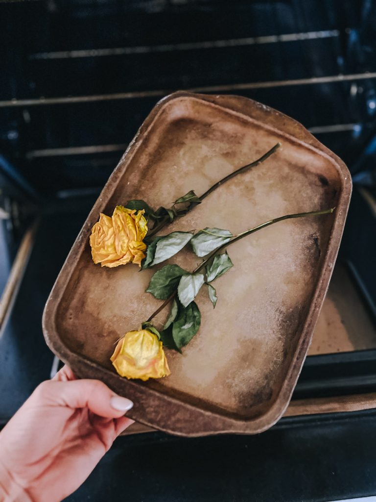 drying roses in an oven