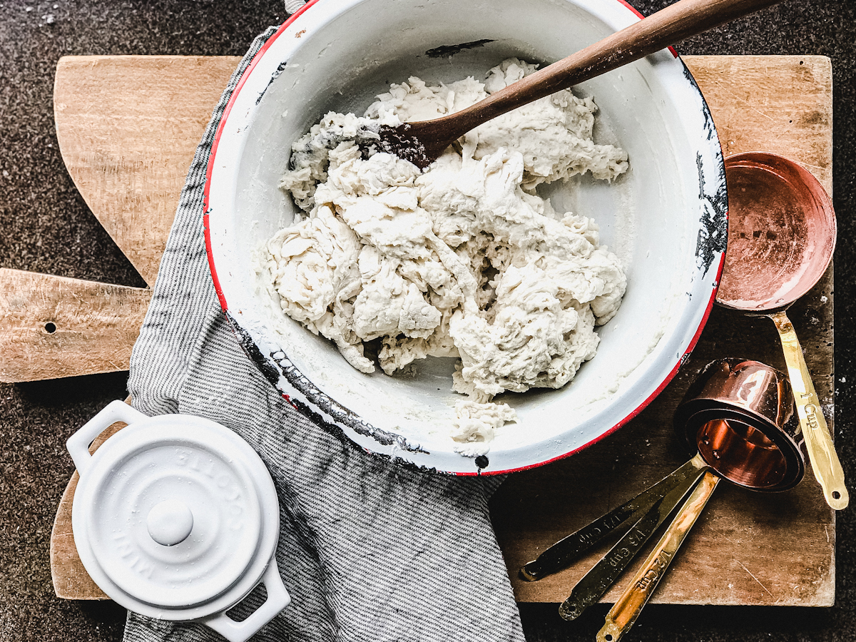 Artisan style French bread dough being prepared for baking