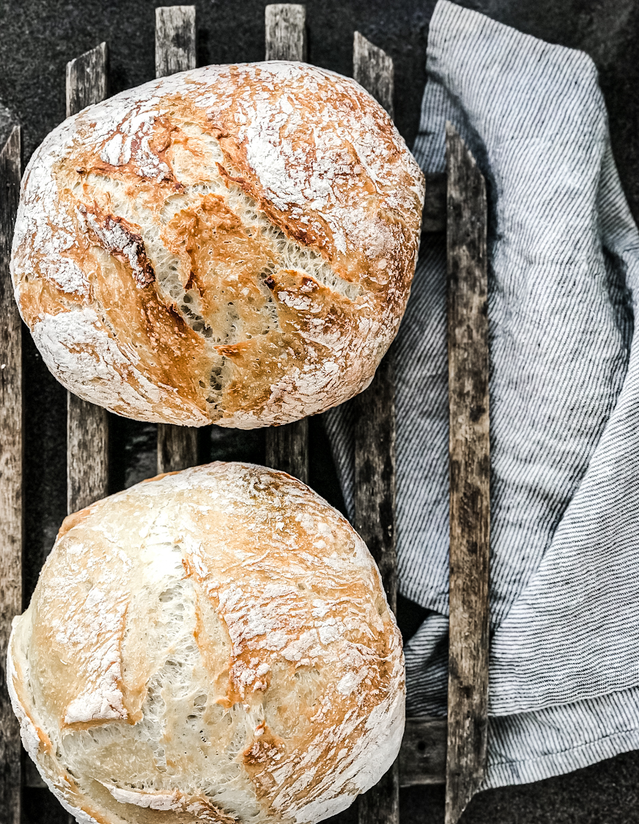 artisan french bread on a linen kitchen towel