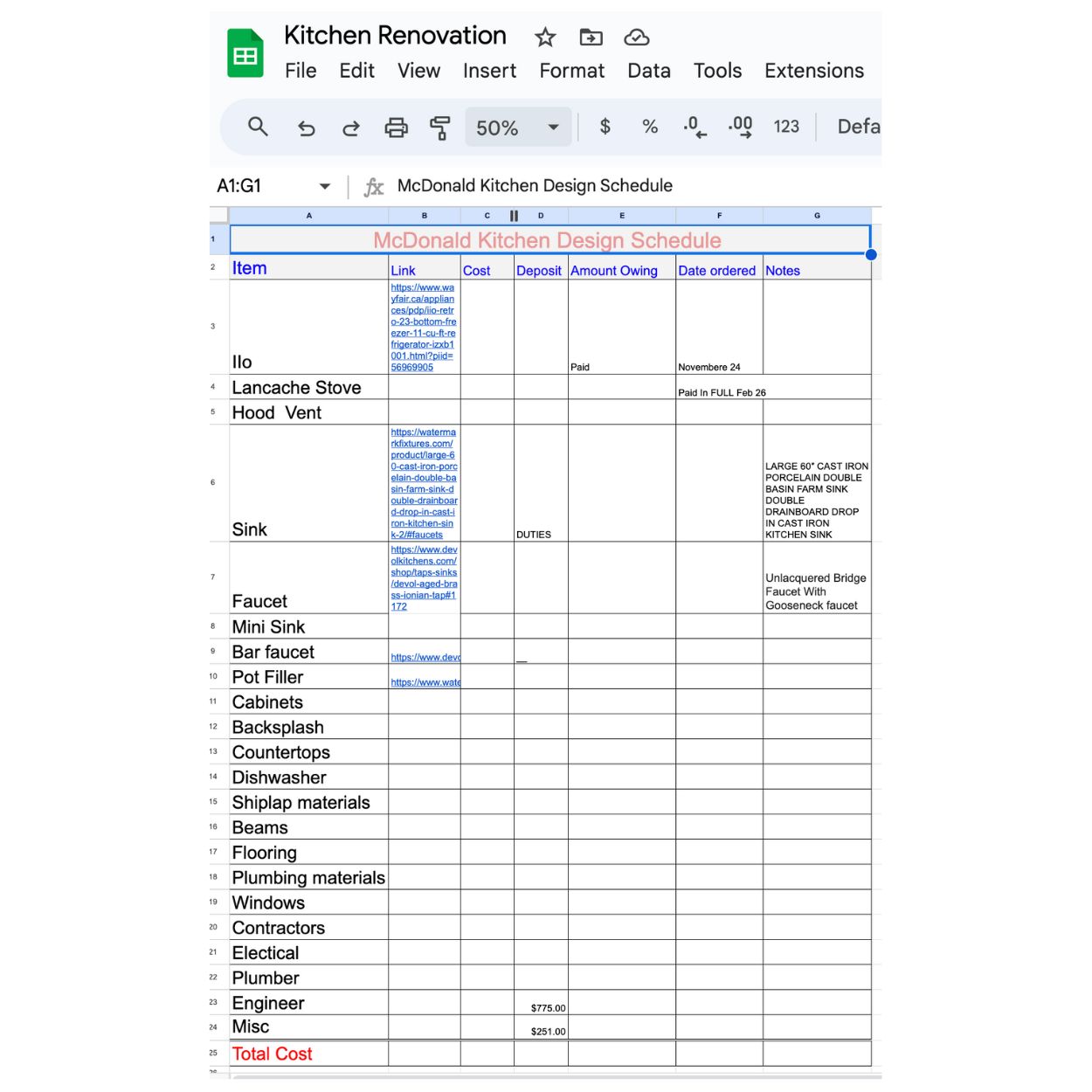 A kitchen renovation design schedule for keeping the contractors and budget on track.