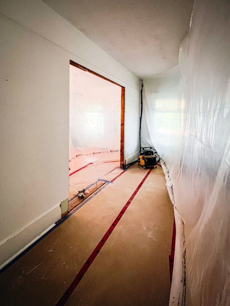 A large door opening that has been cut into a wall.
