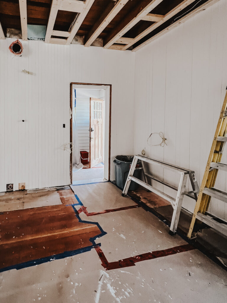 Vertical shiplap in an kitchen remodel.