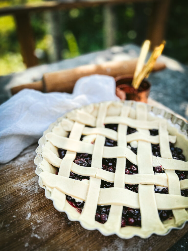 A Saskatoon pie ready to go into the oven.