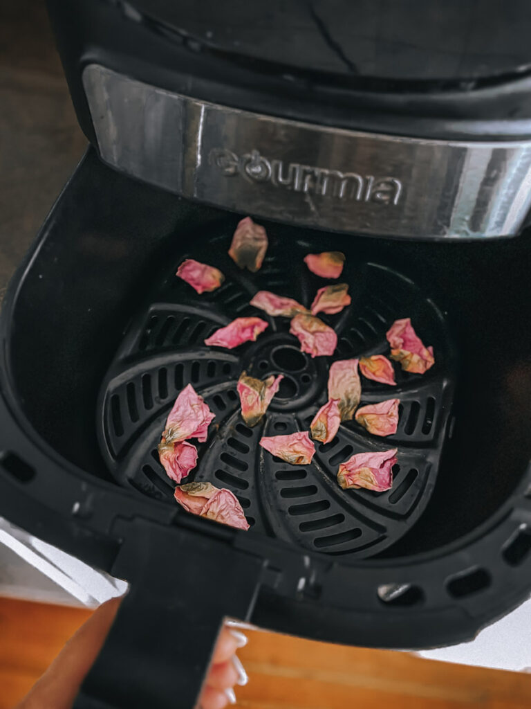 Using a dehydrator to preserve flowers.
