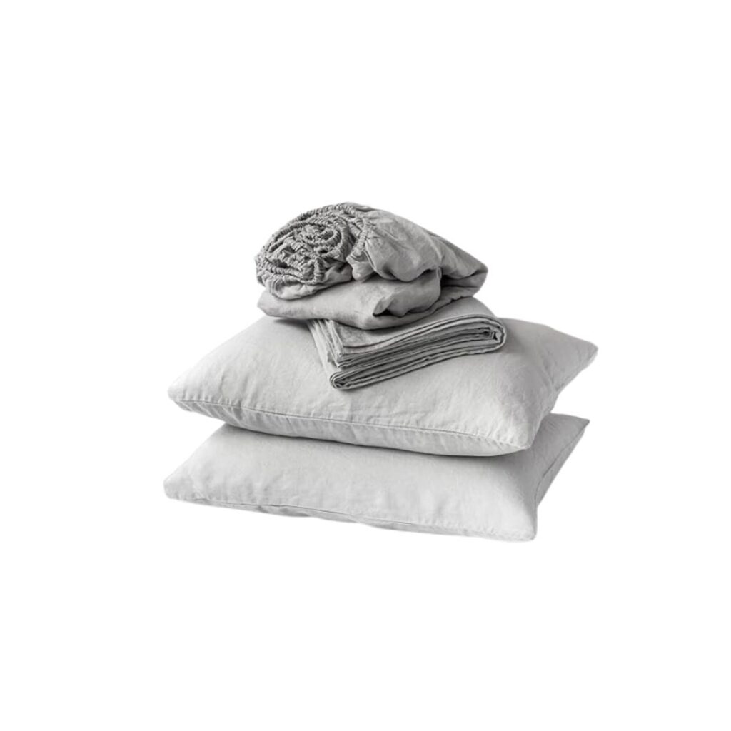 Grey linen bedding.