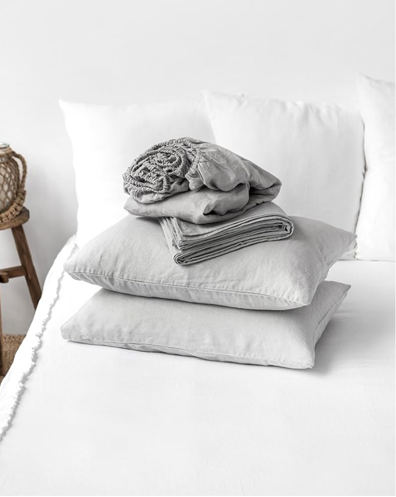 Linen sheet set - grey solid color.