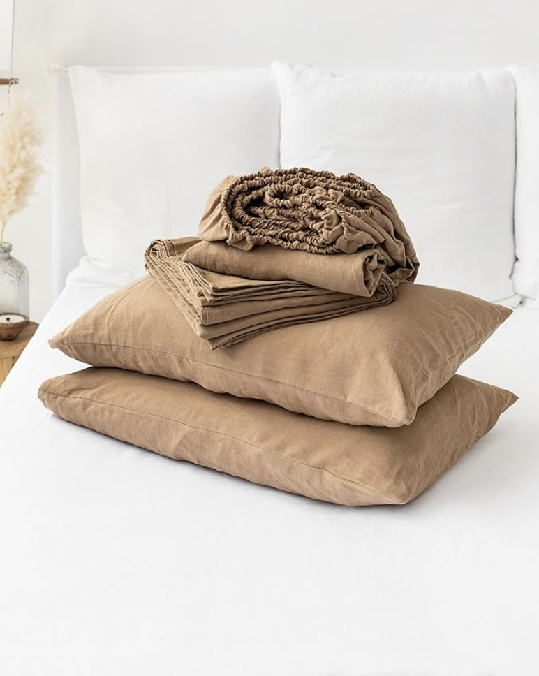 Linen sheet set - rust solid color.