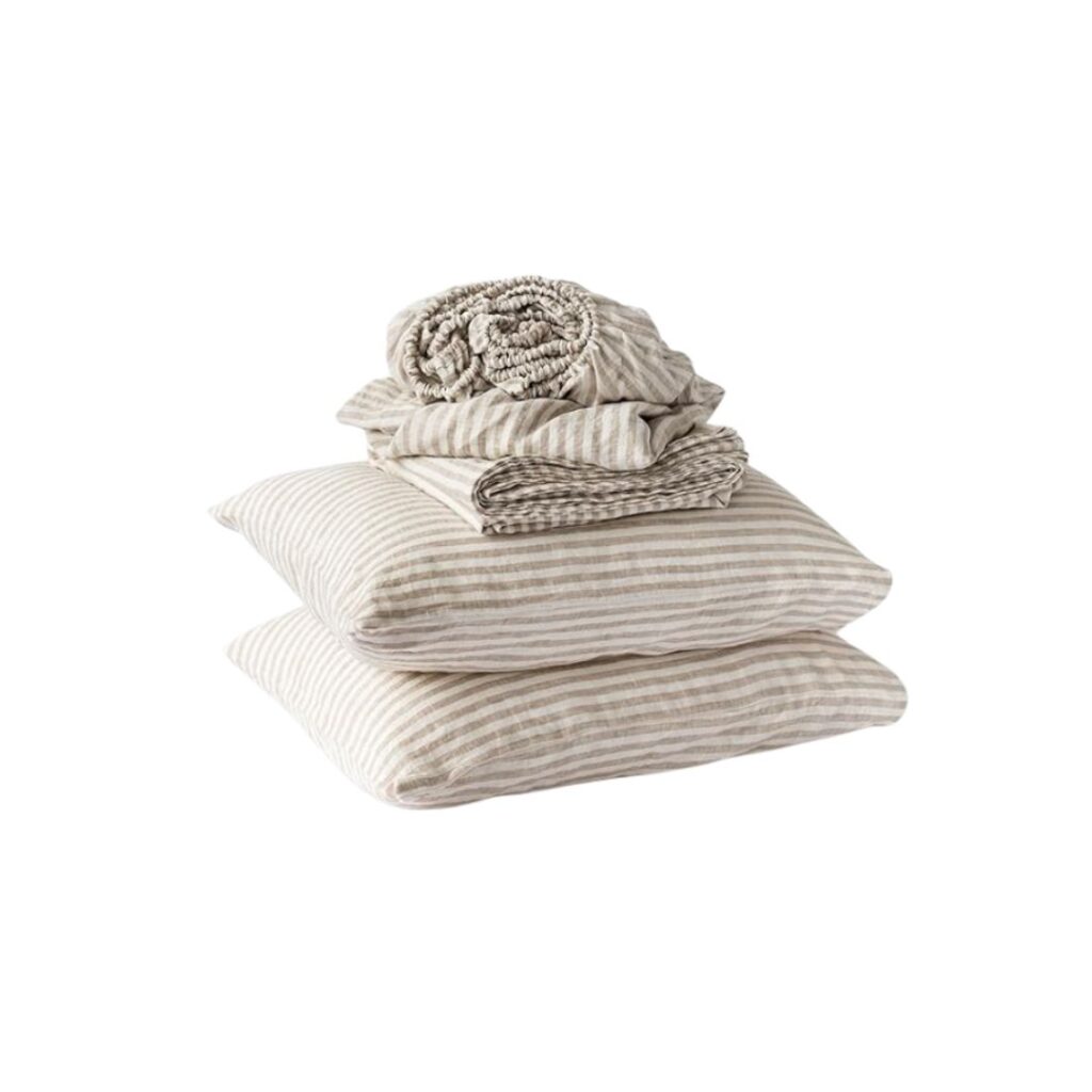 Striped linen bedding.