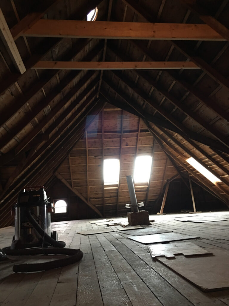 Pre-finished attic space with skylights cut into the roof line. 