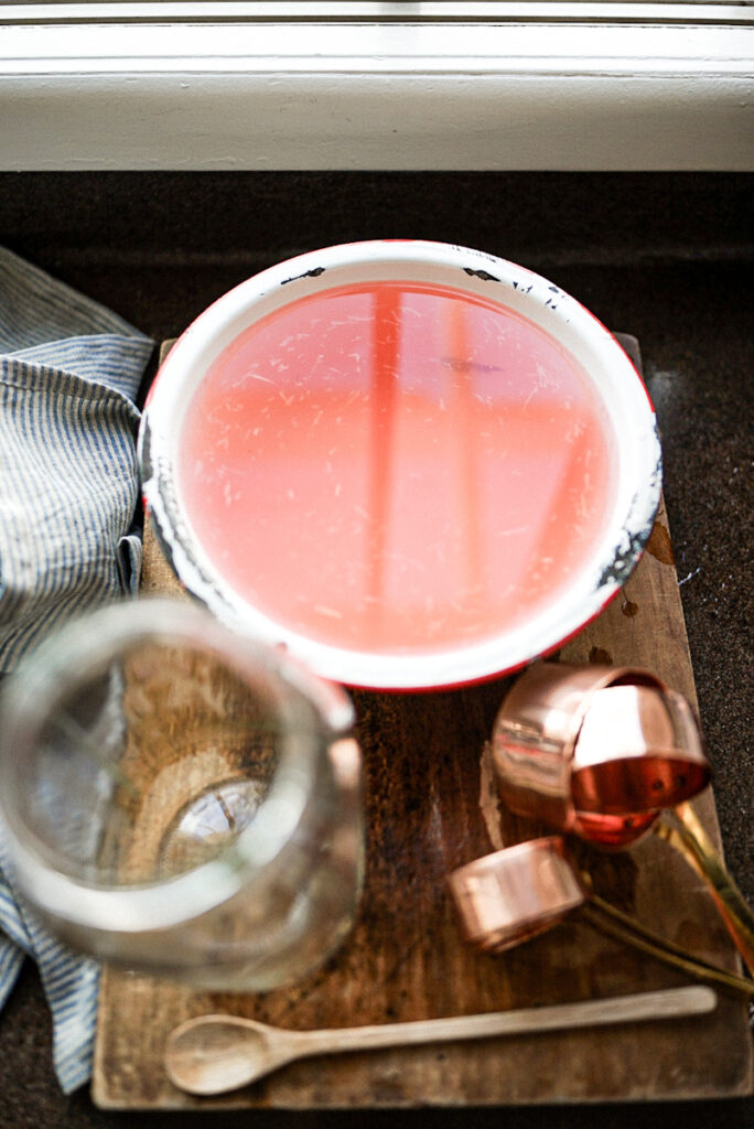 A large bowl of rhubarb juice. 