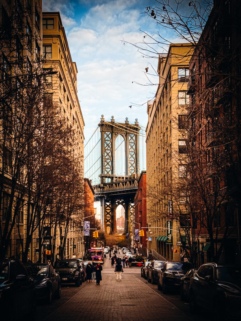 Beautiful view of the bridge in DUMBO New York.