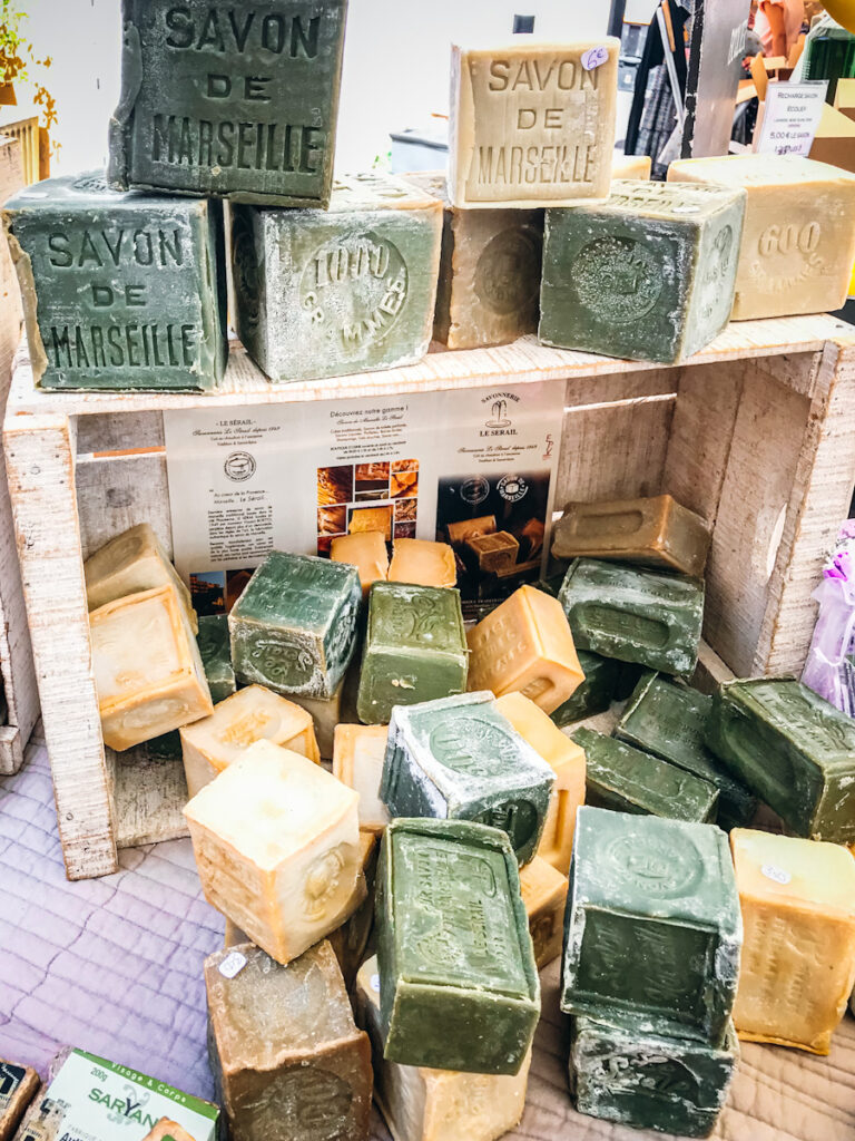 Marseille soap being sold at a market in Provence. 